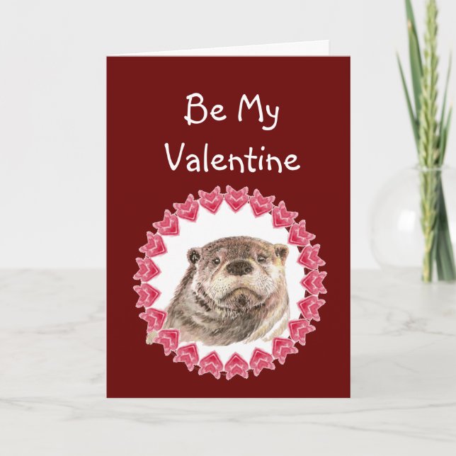 Otter know I love You Cute Otter Valentine Holiday Card (Front)