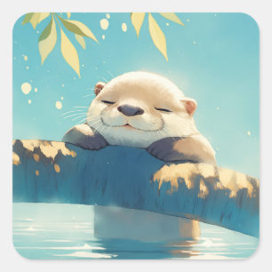 Otter Log Lounge Square Sticker