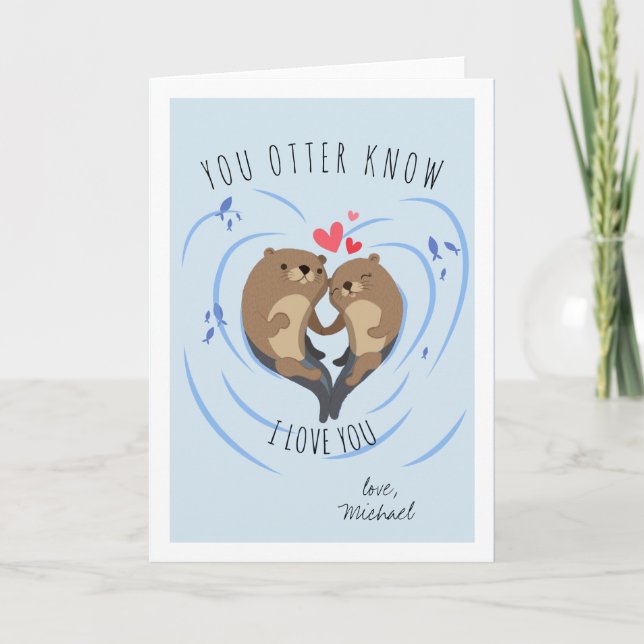 Otter Love Romantic Valentine Card (Front)
