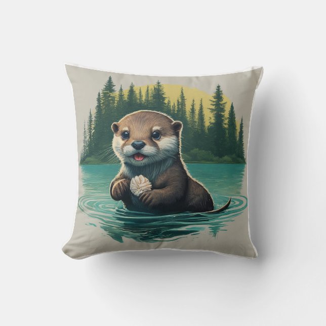 Otter-ly Adorable: Throw Pillow (Front)
