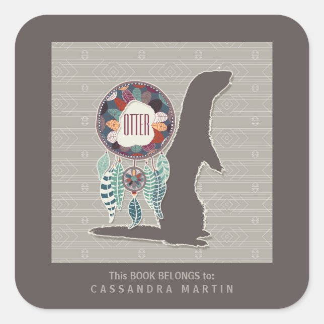 Otter Native American Animal Spirit Book Square Sticker (Front)