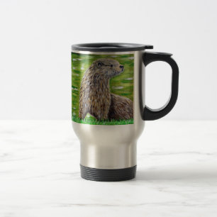 Otter on a River Bank Travel Mug