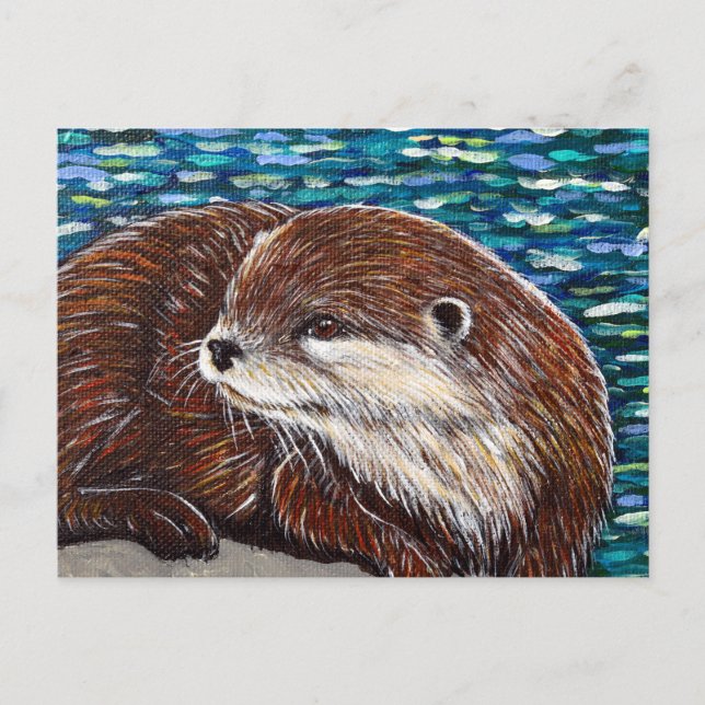 Otter on a Rock Painting Postcard (Front)
