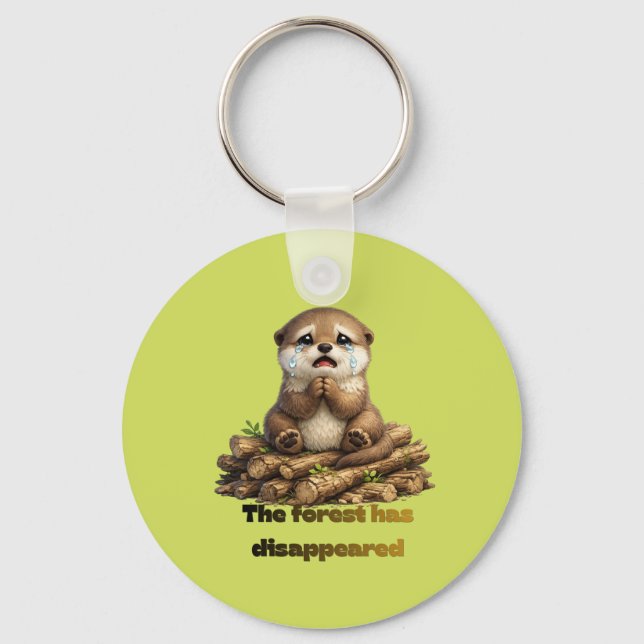 Otter on Cut Logs Forest Conservation Design Key Ring (Front)