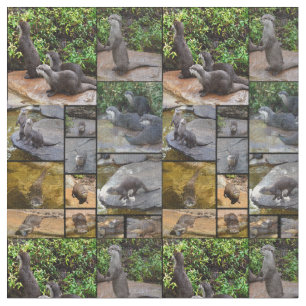 Otter Photo Collage, Combed Cotton Material Fabric