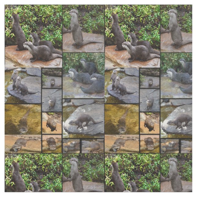Otter Photo Collage, Combed Cotton Material Fabric (Close Up)