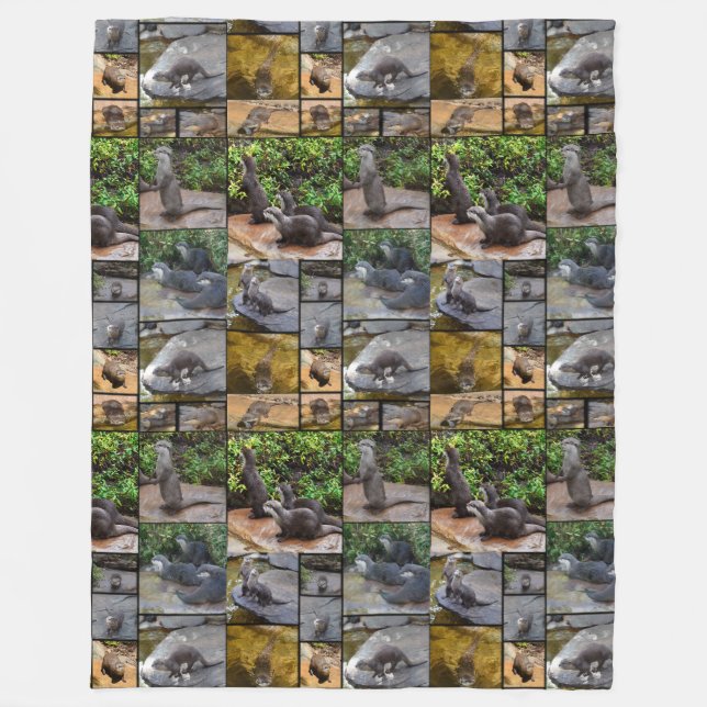 Otter Photo Collage Large Fleece Blanket (Front)