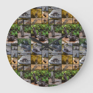 Otter Photo Collage, Large Round Wall Clock. Large Clock