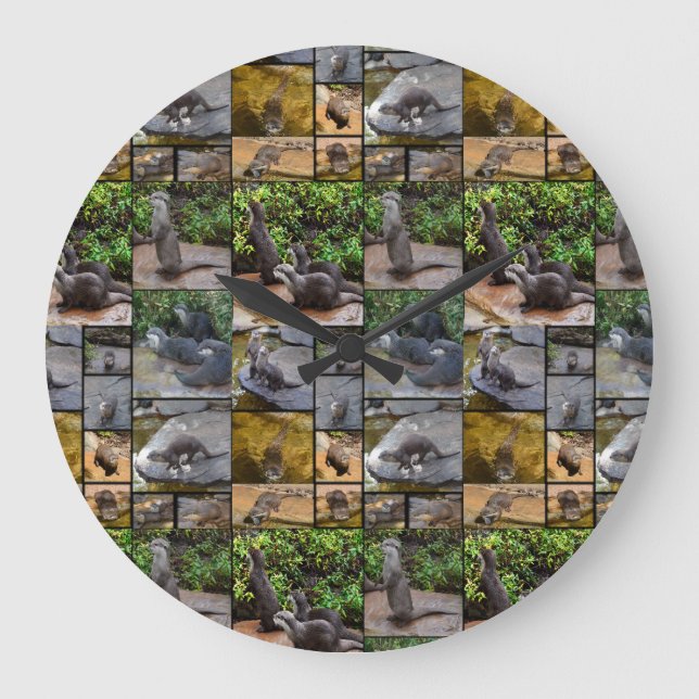 Otter Photo Collage, Large Round Wall Clock. Large Clock (Front)