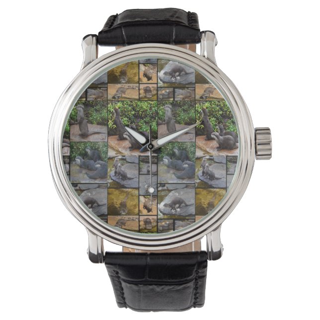 Otter Photo Collage, Mens Leather Big Face Watch (Front)