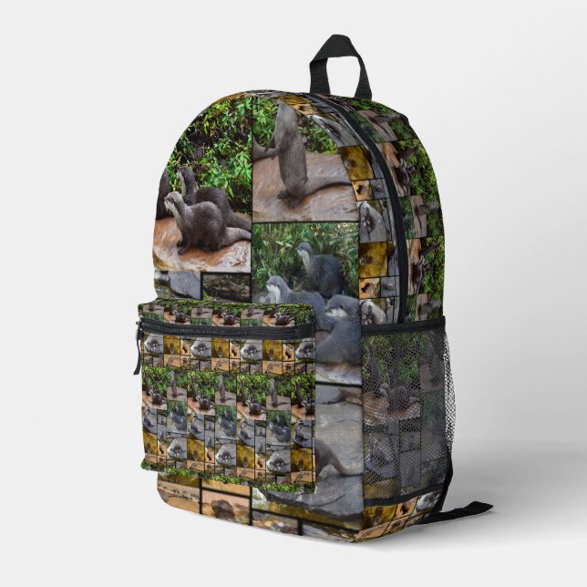 Otter Photo Collage, Printed Backpack (Back Corner Right)