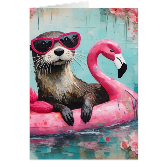 Otter Pink Flamingo All Occasion Blank Greeting (Front)
