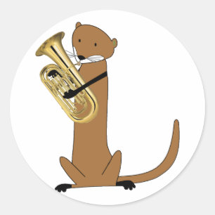 Otter Playing the Euphonium Classic Round Sticker