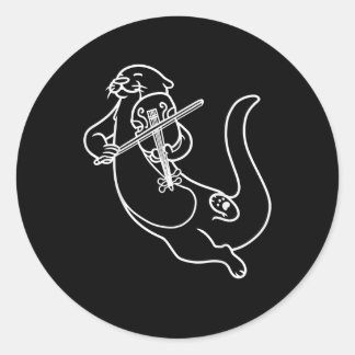 Otter playing violin| viola music practic classic round sticker