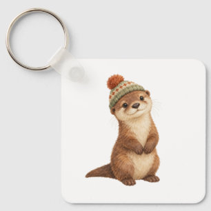 Otter Pup Wearing a Knitted Hat Key Ring