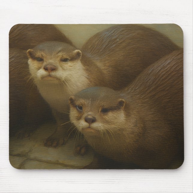 Otter Quartet – Playful Wildlife Art Print Mouse Mat (Front)