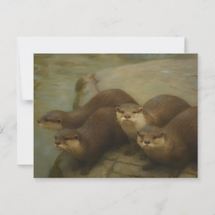 Otter Quartet – Playful Wildlife Art Print Postcard