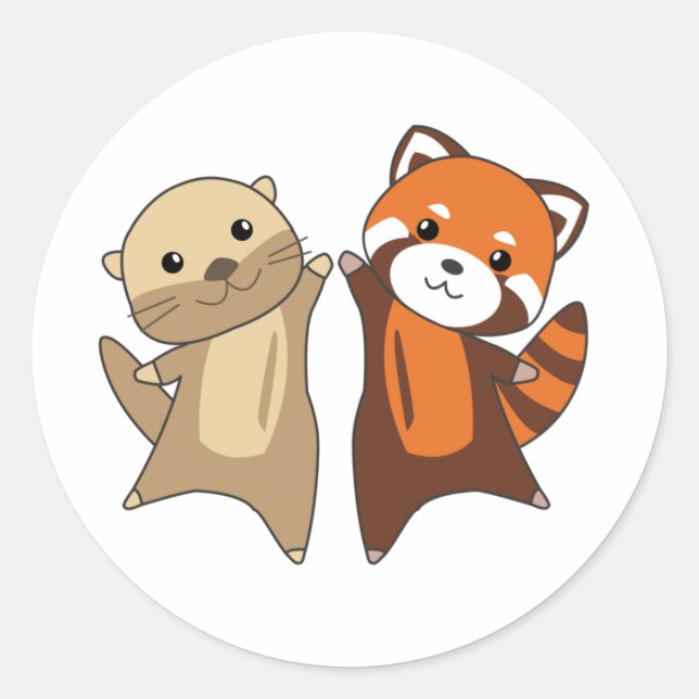 Otter Red Panda Sweet Animals For Children Classic Classic Round Sticker (Front)