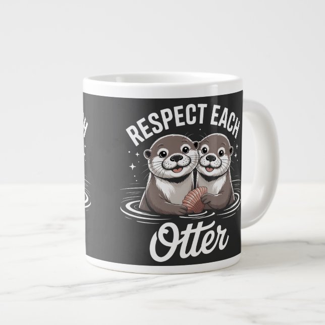 Otter Respect Each Other Funny Large Coffee Mug (Front Right)