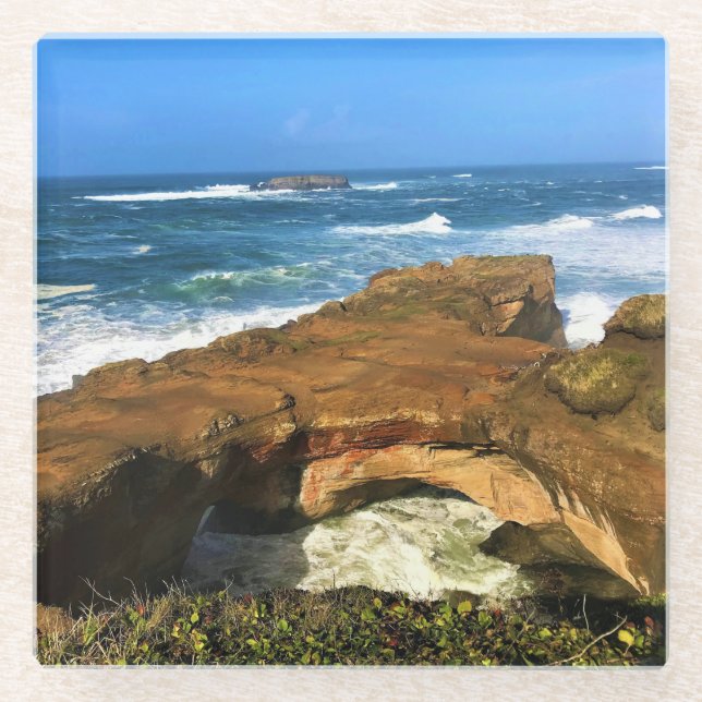 Otter Rock at Devil's Punchbowl State Park, Oregon Glass Coaster (Front)