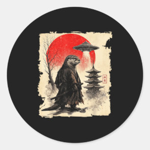 Otter Samurai Retro Ufo Japanese Warrior Art Graph Classic Round Sticker