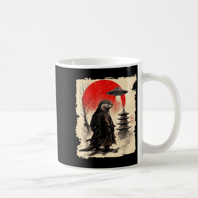 Otter Samurai Retro Ufo Japanese Warrior Art Graph Coffee Mug (Right)