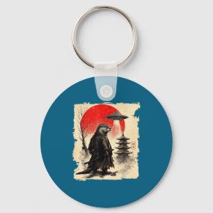 Otter Samurai Retro Ufo Japanese Warrior Art Graph Key Ring