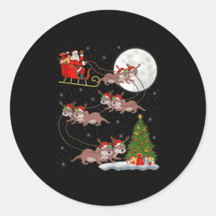 Otter Santa Sleigh Flying Funny Magical Christmas Classic Round Sticker
