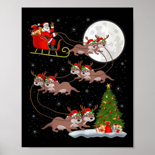 Otter Santa Sleigh Flying Funny Magical Christmas  Poster