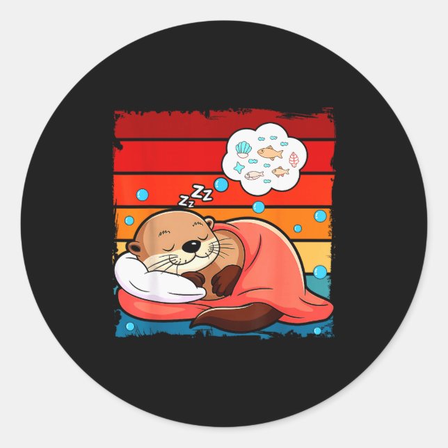 Otter Sleeng Animal Pajamas Nap Pjs Outfit Sea Ott Classic Round Sticker (Front)
