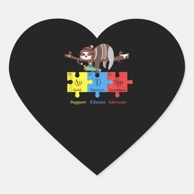 Otter Sloth Support Educate Advocate Autism Heart Sticker (Front)