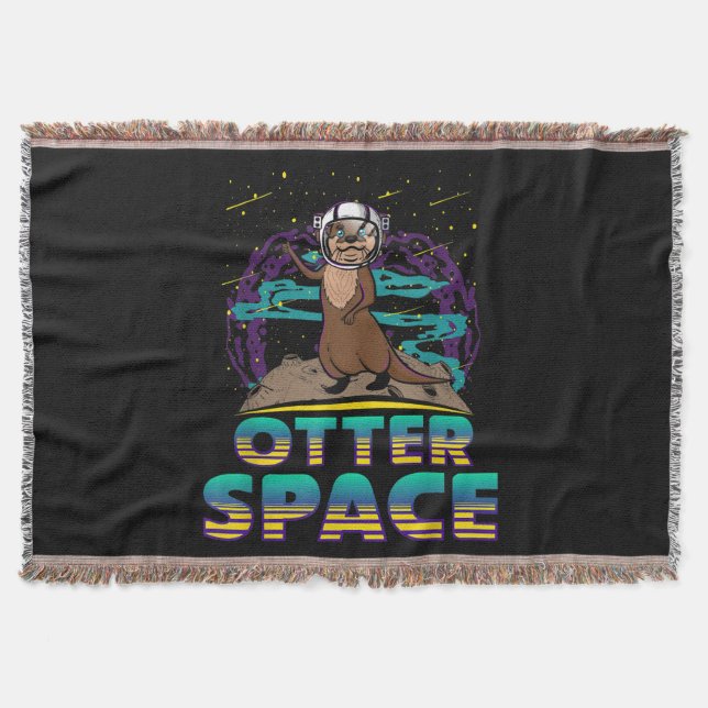 Otter Space Cute Funny Otter Lover Pun Gift Throw Blanket (Front)