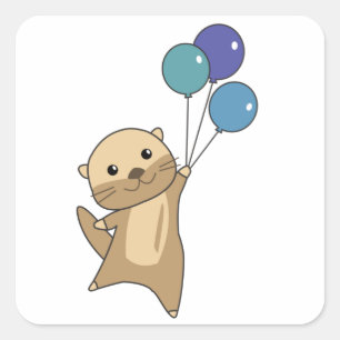 Otter Sweet Animal Flies With Balloons Up Square Sticker