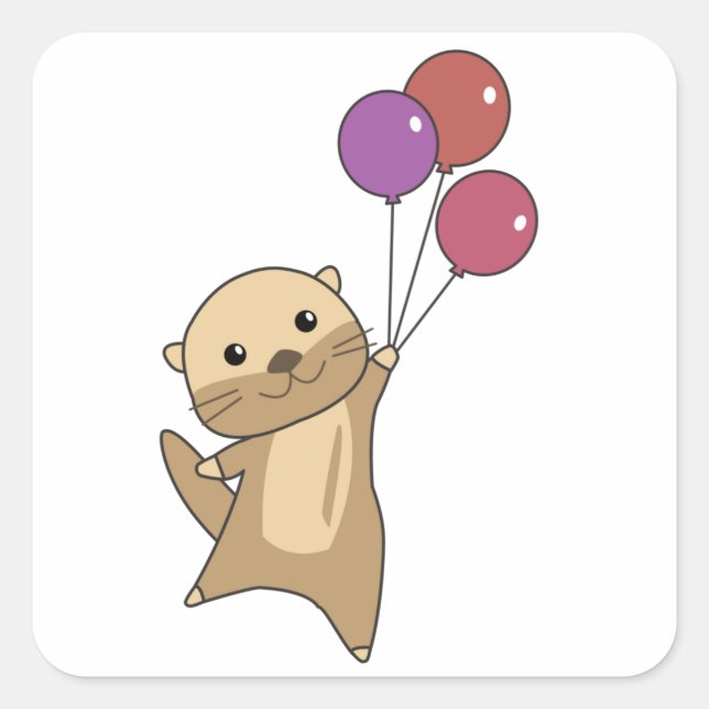 Otter Sweet Animal Flies With Balloons Up Square Sticker (Front)