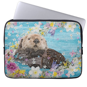 Otter Swimming in Flowers Laptop Sleeve
