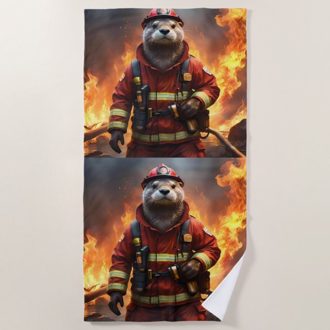 Otter The Fire Fighter, Beach Towel (Front)