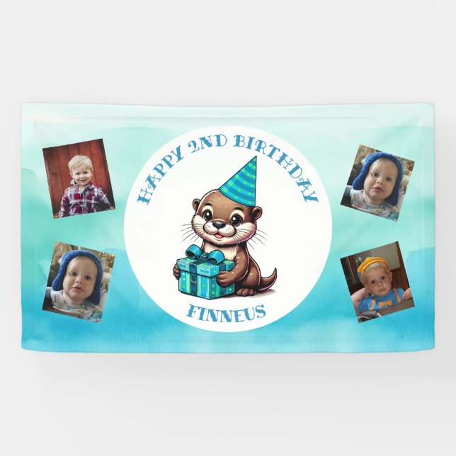 Otter Themed Boy's Birthday Personalised Banner (Horizontal)