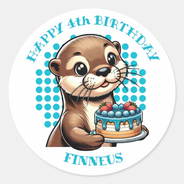 Otter Themed Boy's First Birthday Personalised Classic Round Sticker (Front)