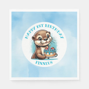 Otter Themed Boy's First Birthday Personalised Napkin