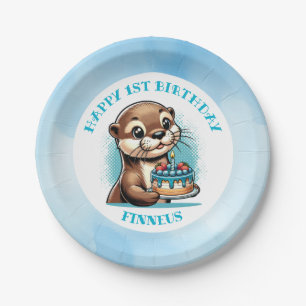 Otter Themed Boy's First Birthday Personalized Paper Plate