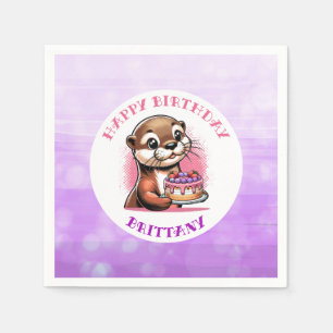 Otter Themed Girl's Birthday Party  Napkin