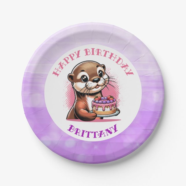 Otter Themed Girl's Birthday Party  Paper Plate (Front)