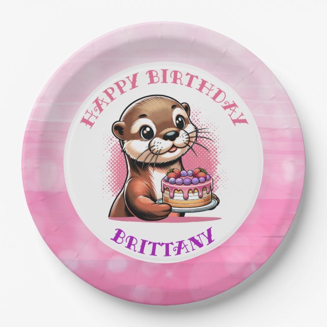 Otter Themed Girl's Birthday Party  Paper Plate (Front)