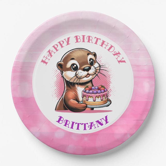 Otter Themed Girl's Birthday Party  Paper Plate (Front)