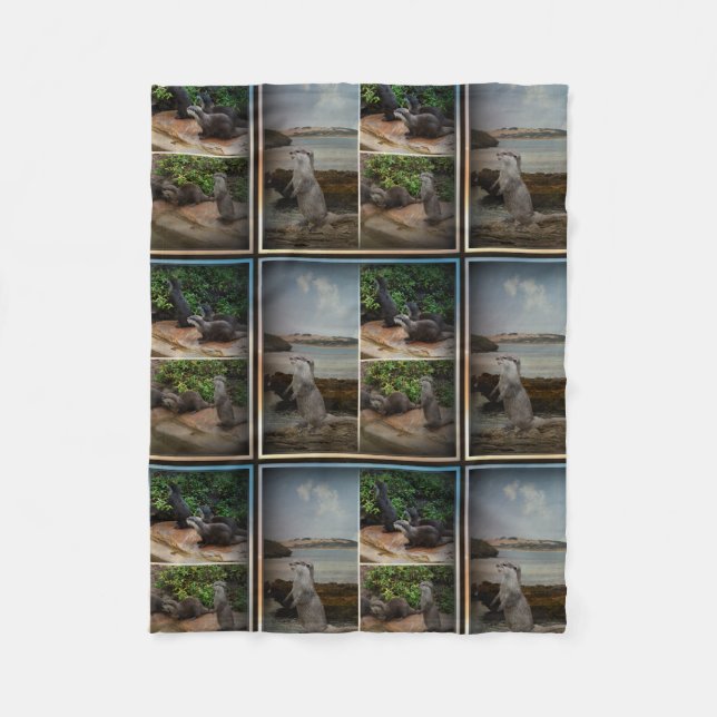 Otter Three Picture Collage, Small Fleece Blanket (Front)