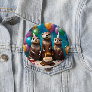 Otter Triplets Birthday Party, 10 Cm Round Badge