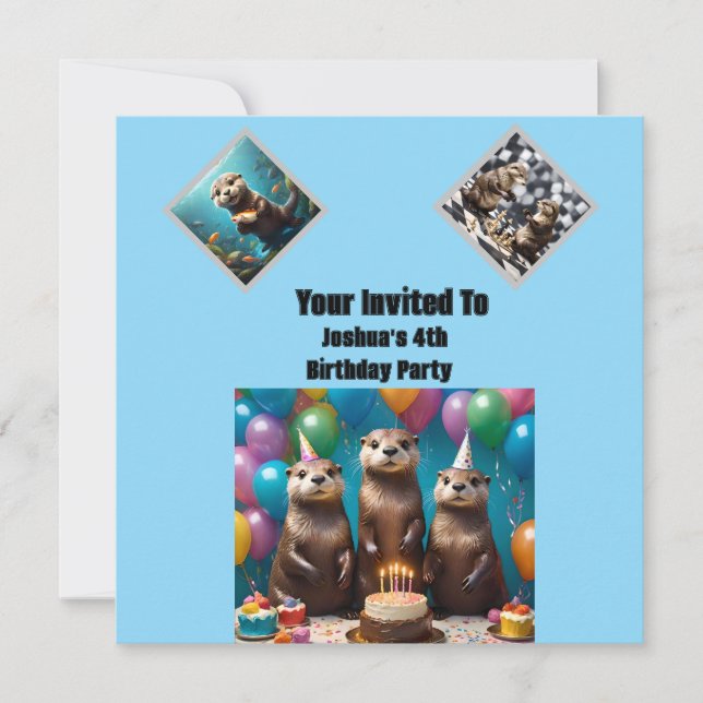 Otter Triplets Birthday Party, Birthday Invitation (Front)