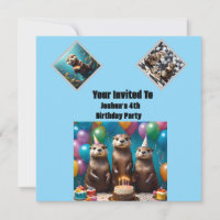 Otter Triplets Birthday Party, Birthday Invitation