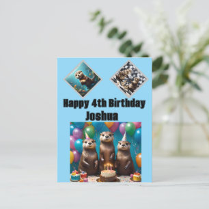 Otter Triplets Birthday Party, Birthday Postcard