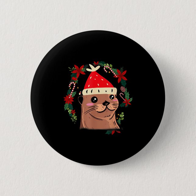 Otter Ugly Christmas Christmas Winter  6 Cm Round Badge (Front)